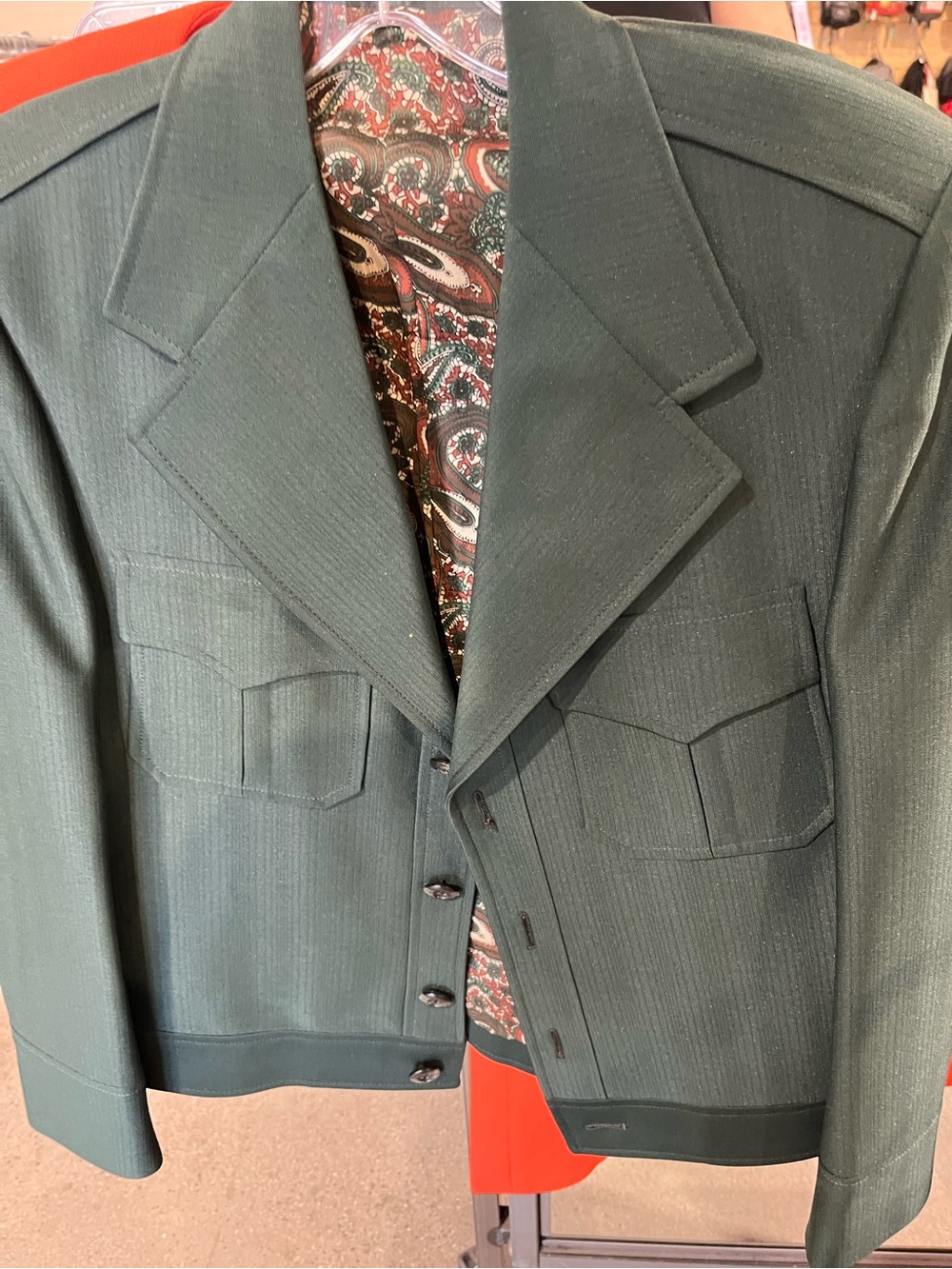 Vintage 1960 Roos Atkins cropped blazer Women’s SM/Med. Army Green and Paisley